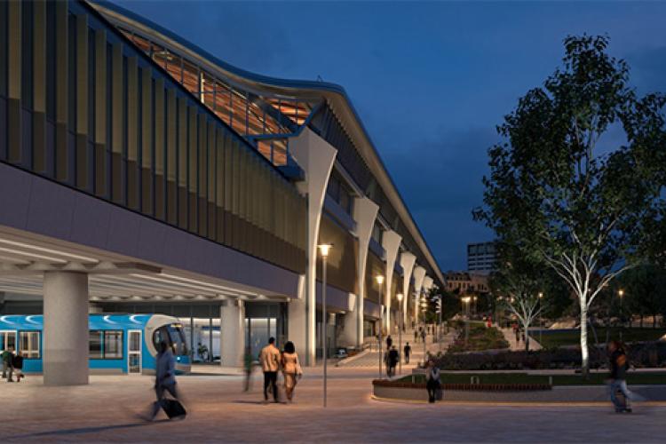 Visualisation showing a tram passing under the new Curzon Street station